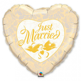 Шар Сердце фольга 18" Just Married Ivori, Gold