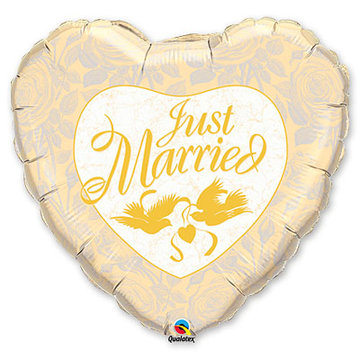 Шар Сердце фольга 18" Just Married Ivori, Gold